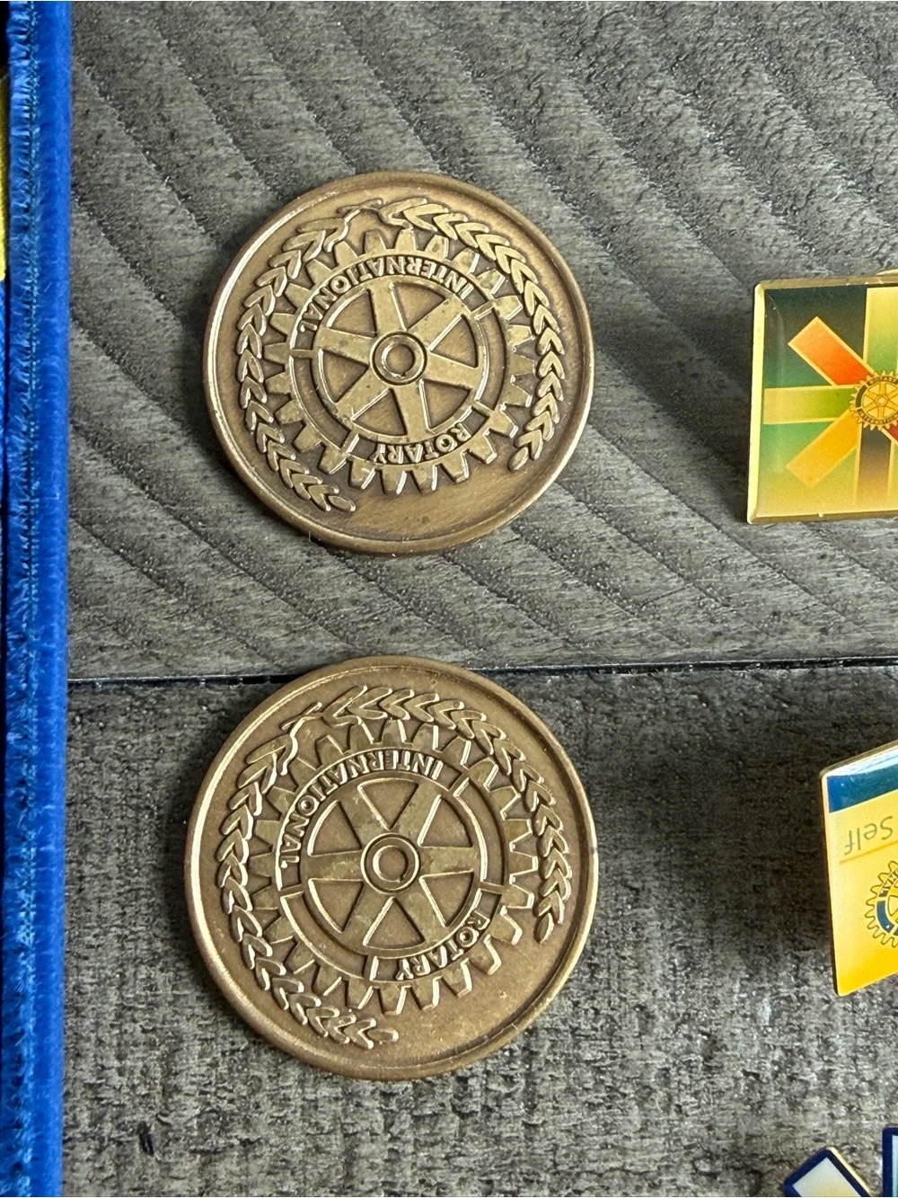 Rotary International Paul Harris Fellow Medal, 4-Way Test Coins, Misc Lapel Pins